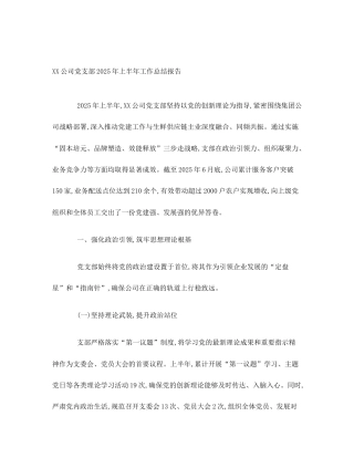 XX公司党支部2025年上半年工作总结报告