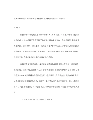 市委巡察组领导在巡察XX综合保税区党委情况反馈会议上的讲话