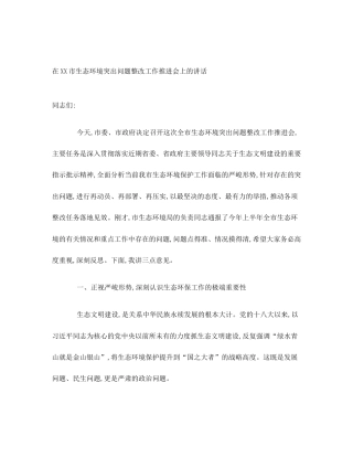 在XX市生态环境突出问题整改工作推进会上的讲话