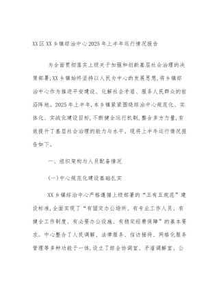 XX区XX乡镇综治中心2025年上半年运行情况报告