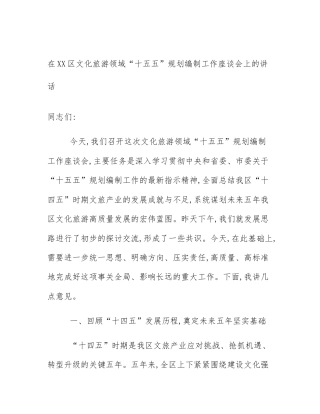 在XX区文化旅游领域“十五五”规划编制工作座谈会上的讲话