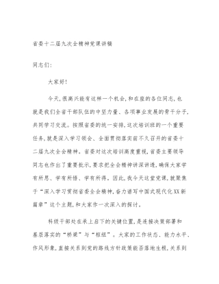 省委十二届九次全精神党课讲稿