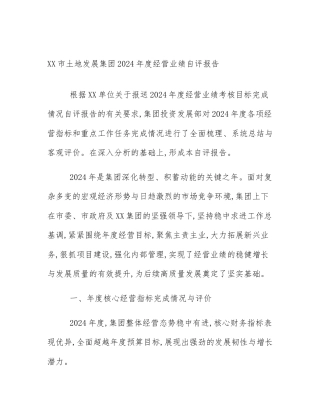 XX市土地发展集团2024年度经营业绩自评报告