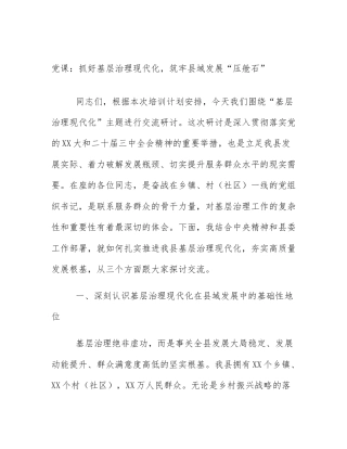 党课：抓好基层治理现代化，筑牢县域发展“压舱石”
