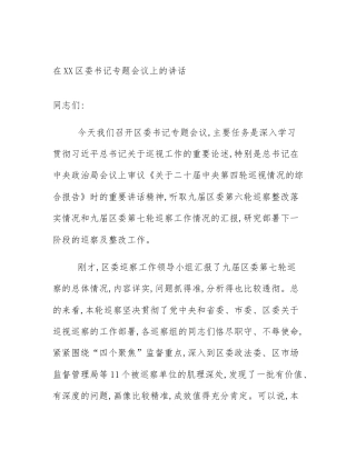 在XX区委书记专题会议上的讲话