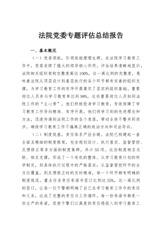 法院党委专题评估总结报告