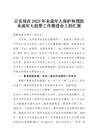 公安局在2025年未成年人保护和预防未成年人犯罪工作推进会上的汇报