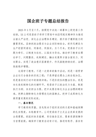 国企班子专题总结报告