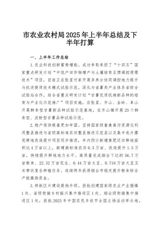 市农业农村局2025年上半年总结及下半年打算