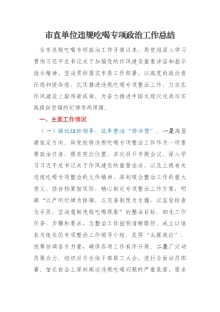 市直单位违规吃喝专项政治工作总结