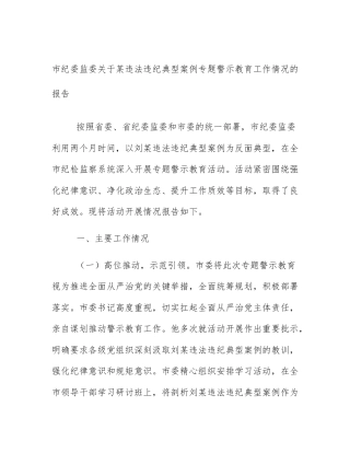 市纪委监委关于某违法违纪典型案例专题警示教育工作情况的报告