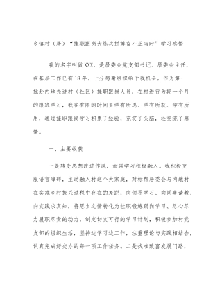 乡镇村（居）“挂职跟岗大练兵拼搏奋斗正当时”学习感悟