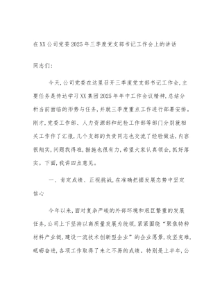 在XX公司党委2025年三季度党支部书记工作会上的讲话