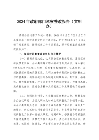 2024年政府部门巡察整改报告（文明办）