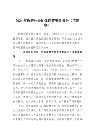 2024年政府社会团体巡察整改报告（工商联）