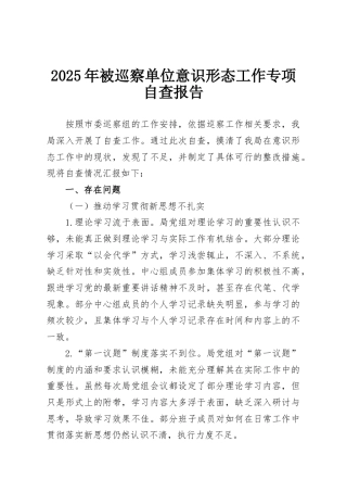 2025年被巡察单位意识形态工作专项自查报告