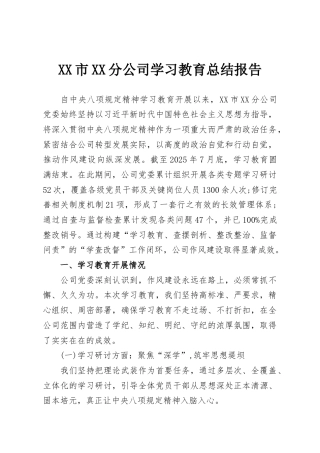 XX市XX分公司学习教育总结报告