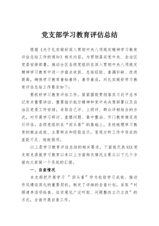 党支部学习教育评估总结