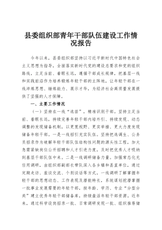 县委组织部青年干部队伍建设工作情况报告