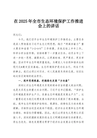 在2025年全市生态环境保护工作推进会上的讲话