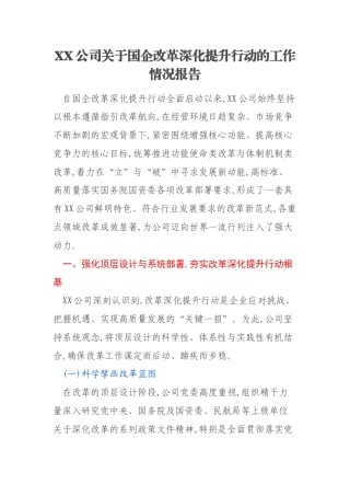 XX公司关于国企改革深化提升行动的工作情况报告