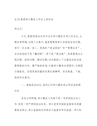 在XX集团审计整改工作会上的讲话