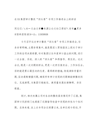 在XX集团审计整改“回头看”专项工作推进会上的讲话
