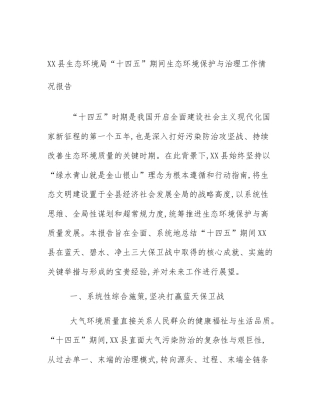 XX县生态环境局“十四五”期间生态环境保护与治理工作情况报告
