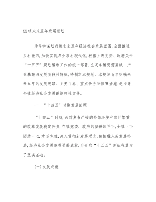XX镇未来五年发展规划