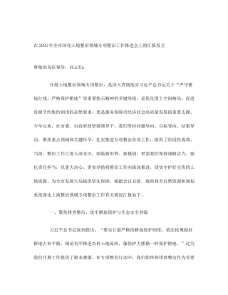 在2025年全市深化土地整治领域专项整治工作推进会上的汇报发言