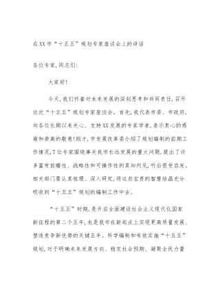 在XX市“十五五”规划专家座谈会上的讲话