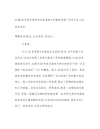 XX镇XX村党支部领导在县委第X巡察组巡察工作动员会上的表态发言