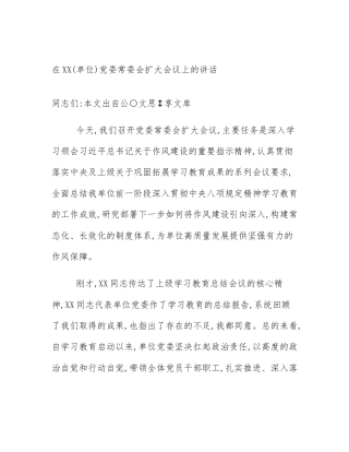 在XX(单位)党委常委会扩大会议上的讲话