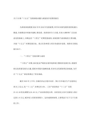 关于XX镇“十五五”发展面临问题与规划初步设想的报告