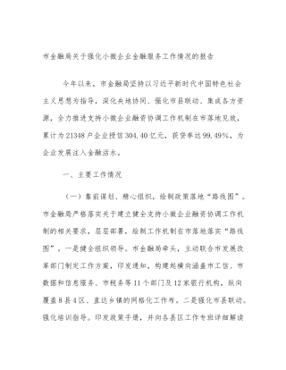 市金融局关于强化小微企业金融服务工作情况的报告