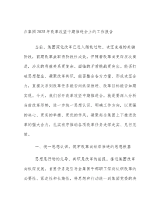 在集团2025年改革攻坚中期推进会上的工作报告