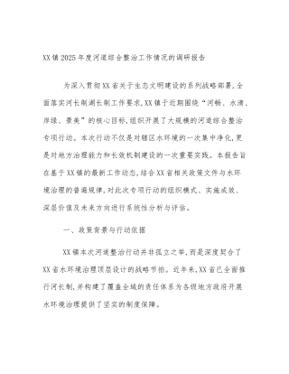 XX镇2025年度河道综合整治工作情况的调研报告