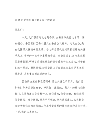 在XX区委组织部专题会议上的讲话