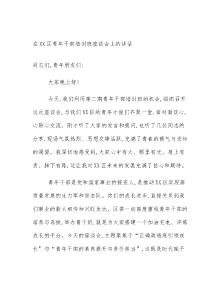 在XX区青年干部培训班座谈会上的讲话