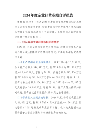 2024年度企业经营业绩自评报告