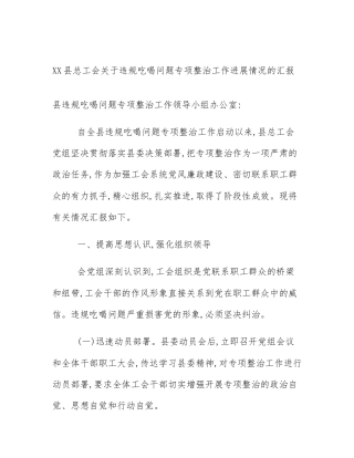 XX县总工会关于违规吃喝问题专项整治工作进展情况的汇报