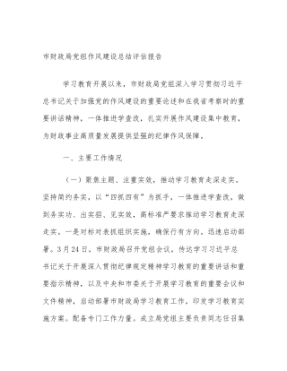 市财政局党组作风建设总结评估报告