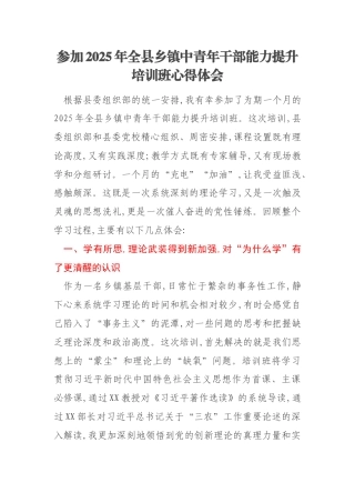 参加2025年全县乡镇中青年干部能力提升培训班心得体会