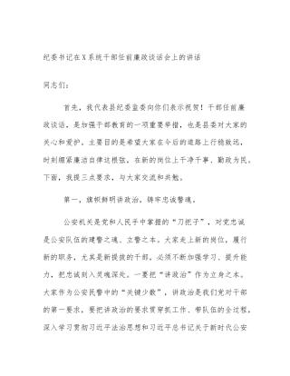 纪委书记在X系统干部任前廉政谈话会上的讲话