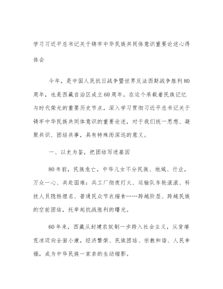 学习习近平总书记关于铸牢中华民族共同体意识重要论述心得体会