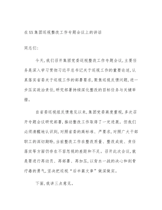 在XX集团巡视整改工作专题会议上的讲话