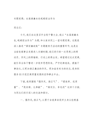 专题党课：永葆清廉本色砥砺担当作为