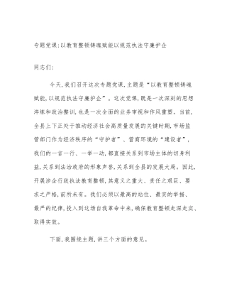 专题党课_以教育整顿铸魂赋能以规范执法守廉护企