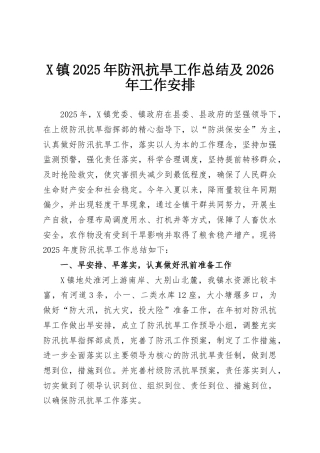 X镇2025年防汛抗旱工作总结及2026年工作安排