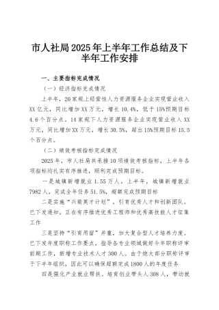 市人社局2025年上半年工作总结及下半年工作安排